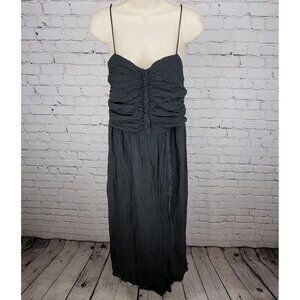 MASSCOB Grey Linen Strappy Ruched Cotton Lined Dress Spain Made Small S *strap